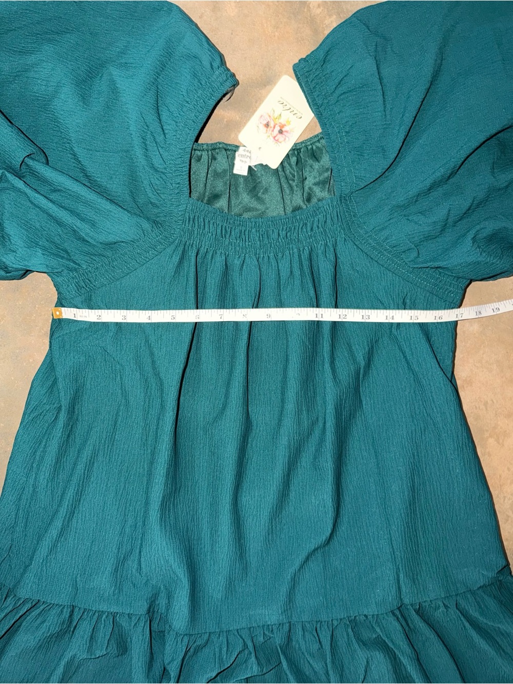 Entro Hunter Green Puff Sleeve Mini Dress NWT Small Boutique - Picture 6 of 9
